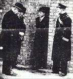 Detectives at Hamilton murder scene - first Ripper victim.  Cherrill - far left; Greeno - middle